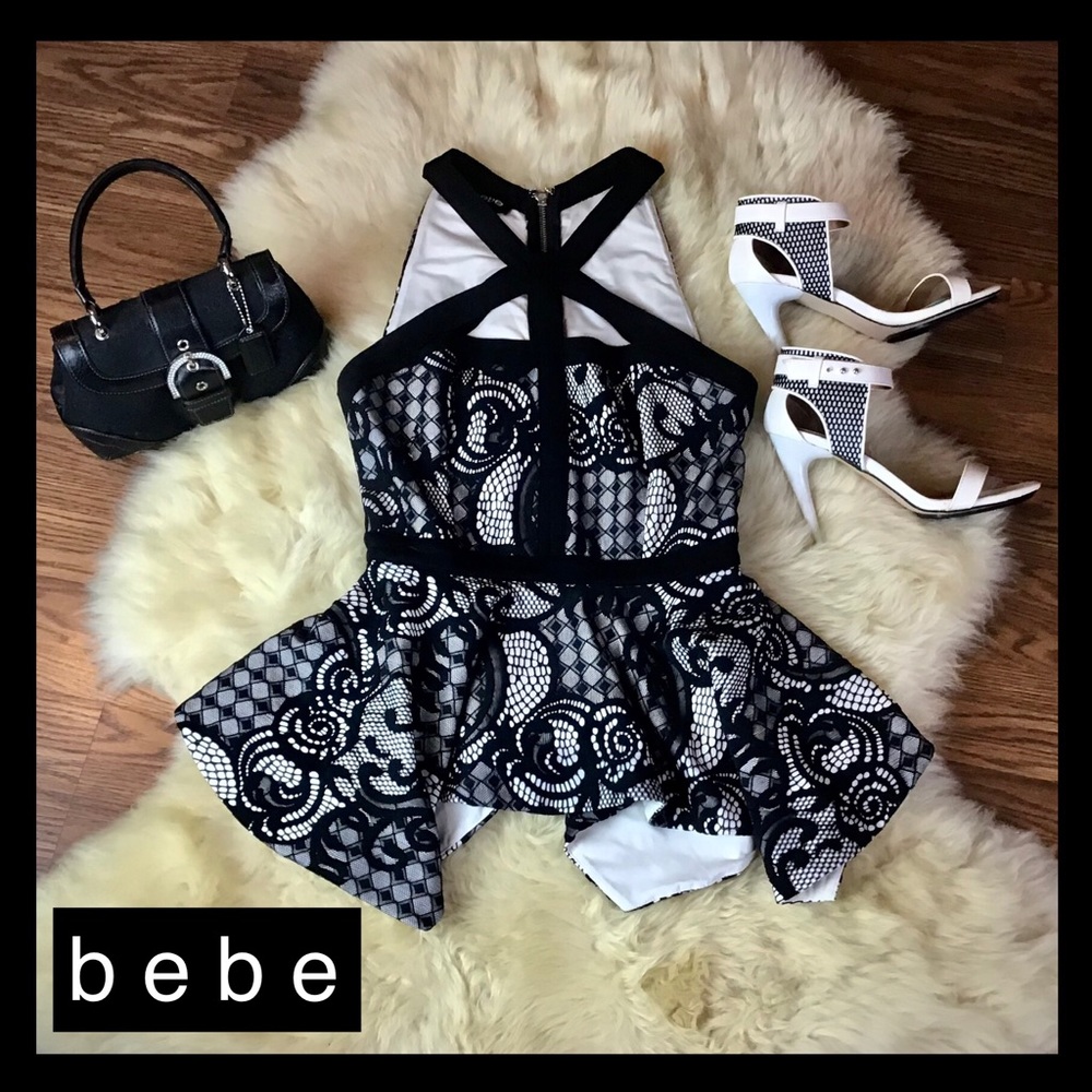 SEXY Unique Lace Overlay Hanky Hem Peplum bebe Top